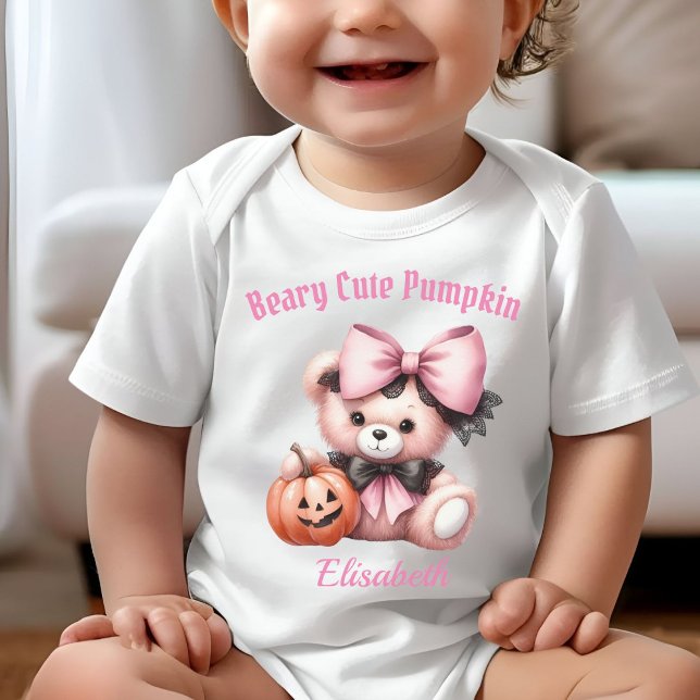 Body Para Bebê Urso Bebê Bonito com Pumpkin Rosa (Criador carregado)