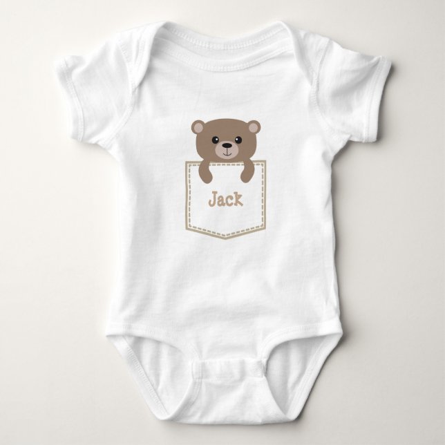 Body Para Bebê urso bonito no bolso personalizado (Frente)