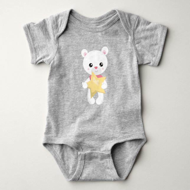 Body Para Bebê Urso Bonito, Urso Branco, Urso Teddy, Urso Bebê, E (Frente)
