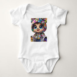 Body Para Bebê Urso Chibi Bonito no Hoodie da Borboleta do Grafit
