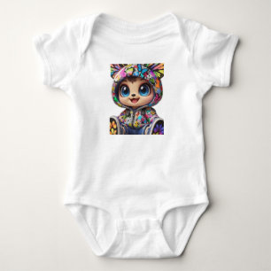 Body Para Bebê Urso Chibi Bonito no Hoodie da Borboleta do Grafit