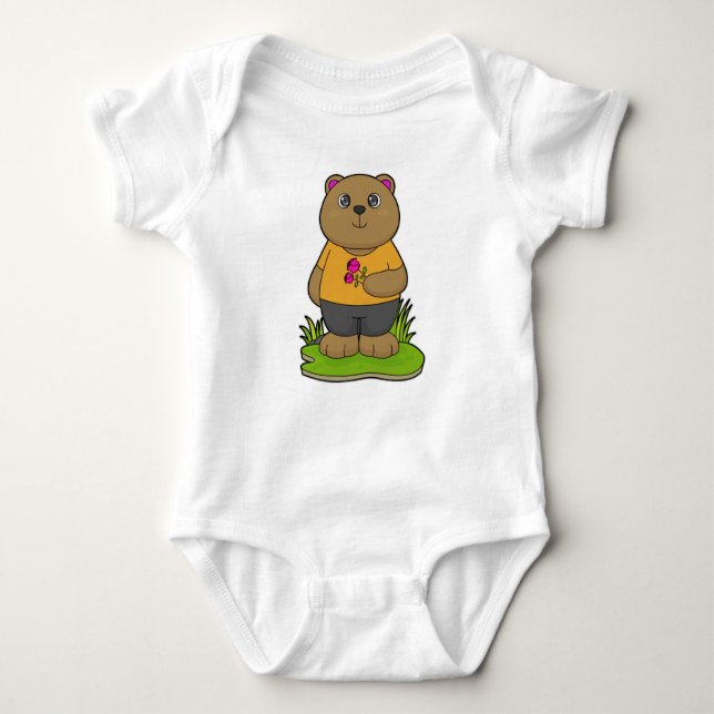 Body Para Bebê Urso com Flores (Frente)
