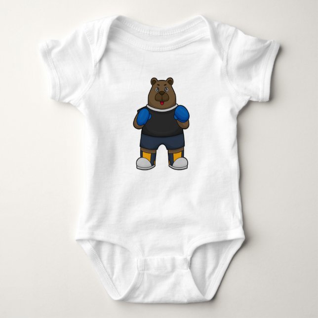 Body Para Bebê Urso como Boxer com luvas in a box (Frente)