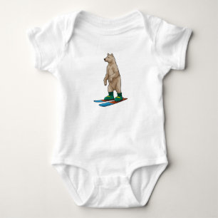 Body Para Bebê Urso como esquiador com esqui