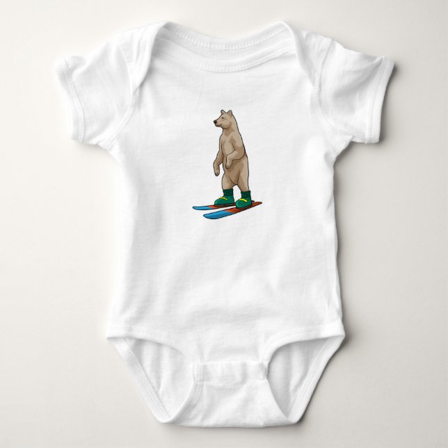 Body Para Bebê Urso como esquiador com esqui (Frente)