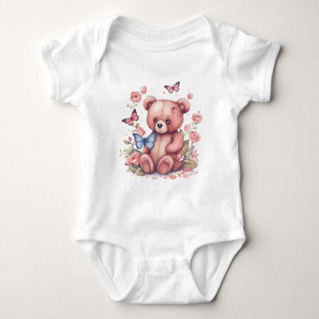 Body Para Bebê Urso da Borboleta de Aquarela (Frente)
