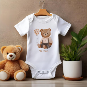 Body Para Bebê Urso de Cintura de Aquarelas Personalizado