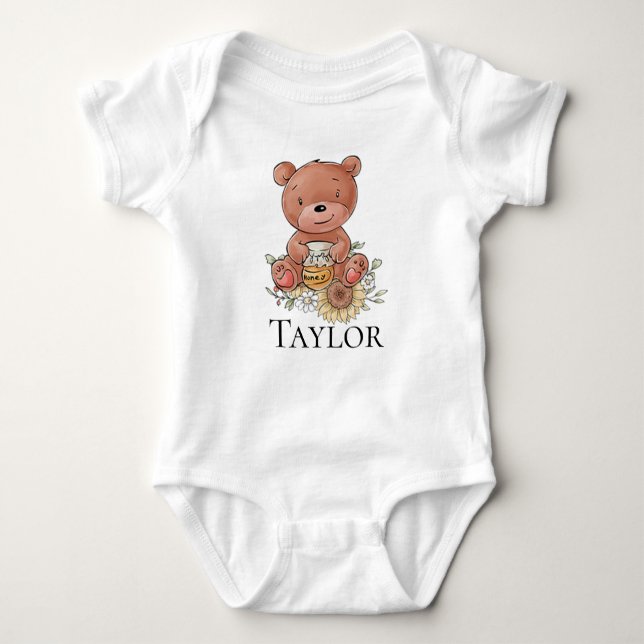 Body Para Bebê Urso de Mel Bonito com Nome Personalizado (Frente)