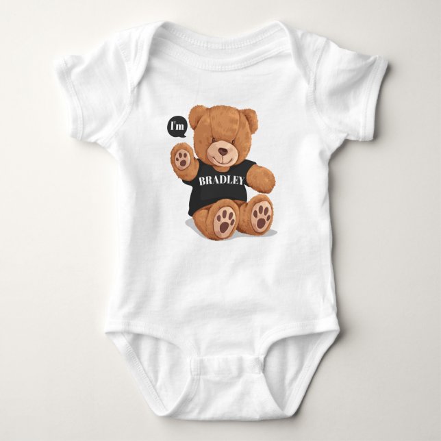 Body Para Bebê Urso de Menino Bonito Personalizado (Frente)