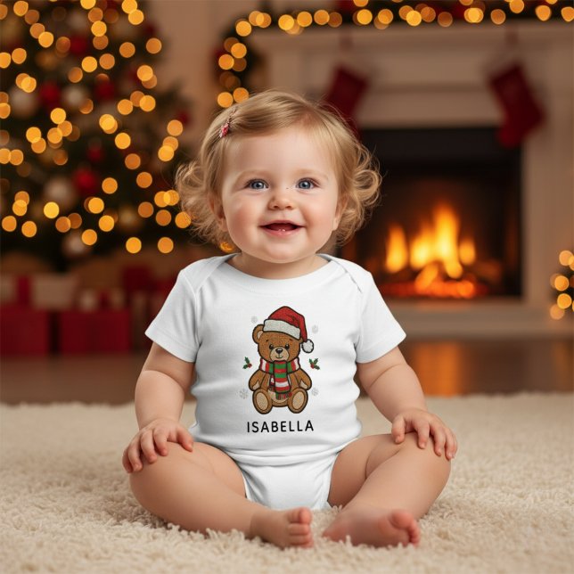 Body Para Bebê Urso de Natal com Nome Personalizado (Criador carregado)