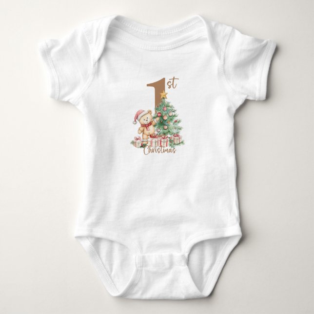 Body Para Bebê Urso de Natal do Primeiro Natal do Bebê (Frente)