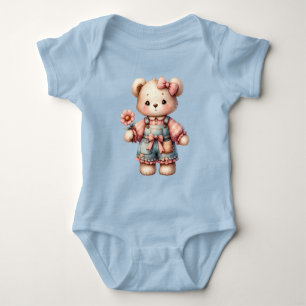 Body Para Bebê Urso de Pelúcia Pastel Segurando Flor Vestindo Mac