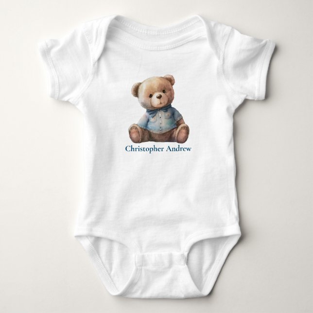 Body Para Bebê Urso de Pelúcia Personalizado Bebê Menino Presente (Frente)