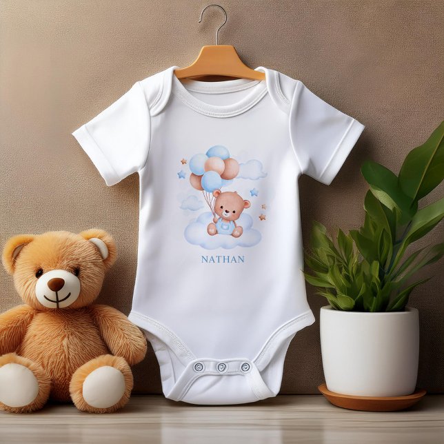 Body Para Bebê Urso de Teddy Azul de Aquarela Personalizado (Criador carregado)