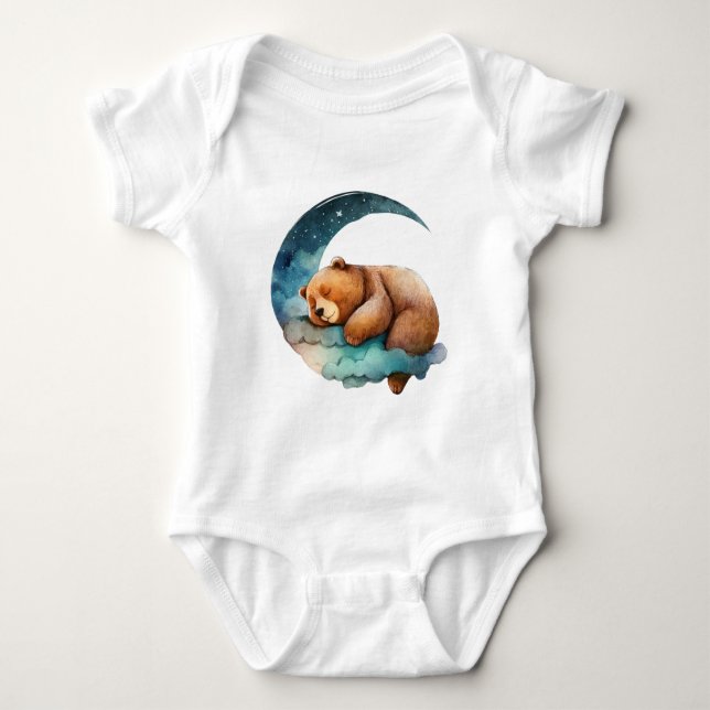 Body Para Bebê Urso de Teddy Bonito Dormindo na Lua Crescente (Frente)