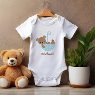 Body Para Bebê Urso do bebê no guarda-chuva azul personalizado