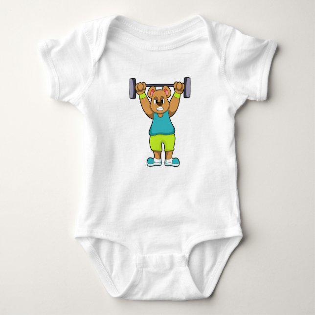 Body Para Bebê Urso em Bodybuilding com Barbell (Frente)