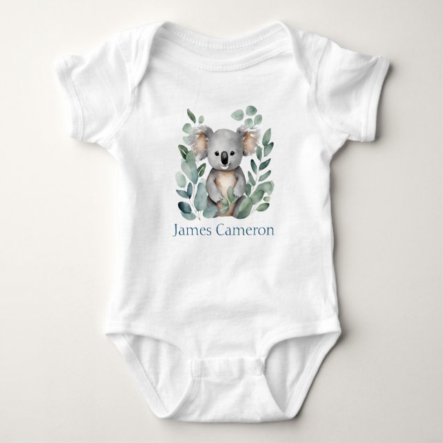 Body Para Bebê Urso Koala Aquarela com Nome Personalizado (Frente)