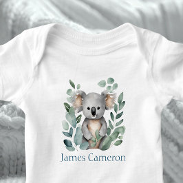 Body Para Bebê Urso Koala Aquarela Nome Personalizado