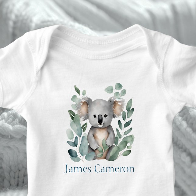 Body Para Bebê Urso Koala Personalizado com Nome em Aquarela (Criador carregado)