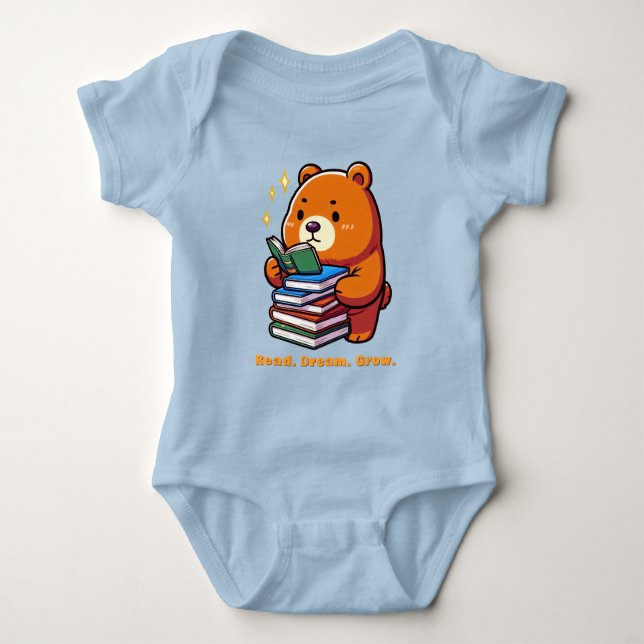 Body Para Bebê Urso Leitor Fofo com Livros Kawaii (Frente)