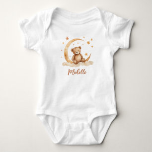 Body Para Bebê Urso Lua e Estrelas Nome Personalizado