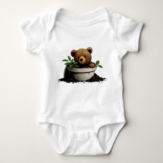 Body Para Bebê Urso na Ilustração de Plantas Potentes (Frente)