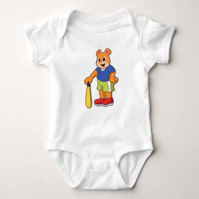 Body Para Bebê Urso no Baseball com Baco de Beisebol (Frente)