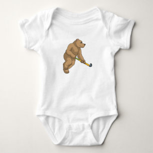 Body Para Bebê Urso no Hockey com Taco de Hóquei