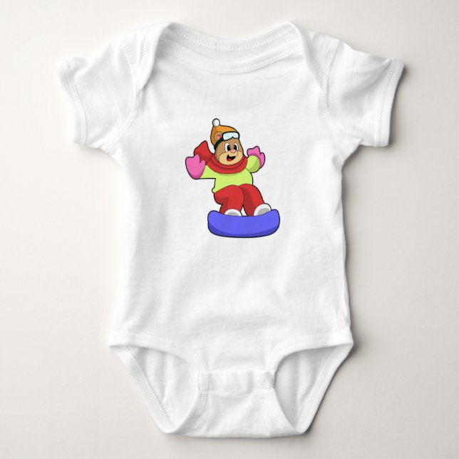 Body Para Bebê Urso no Snowboard com Snowboard (Frente)