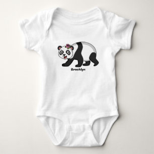 Body Para Bebê Urso panda fofo e feliz com desenho animado de flo
