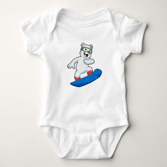 Body Para Bebê Urso polar como Snowboarder com Snowboard (Frente)