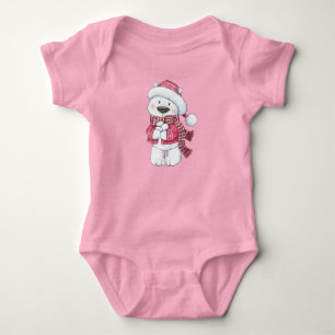 Body Para Bebê Urso Polar de Inverno com Bolas de Neve