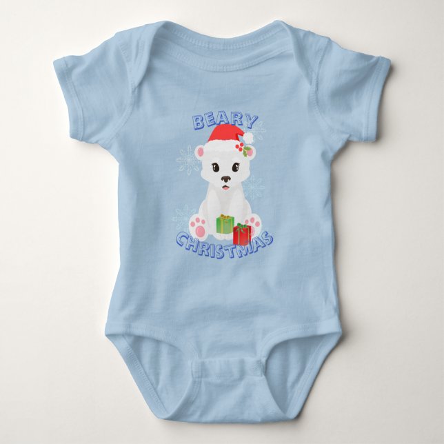 Body Para Bebê Urso Polar de Natal com presentes personalizáveis (Frente)