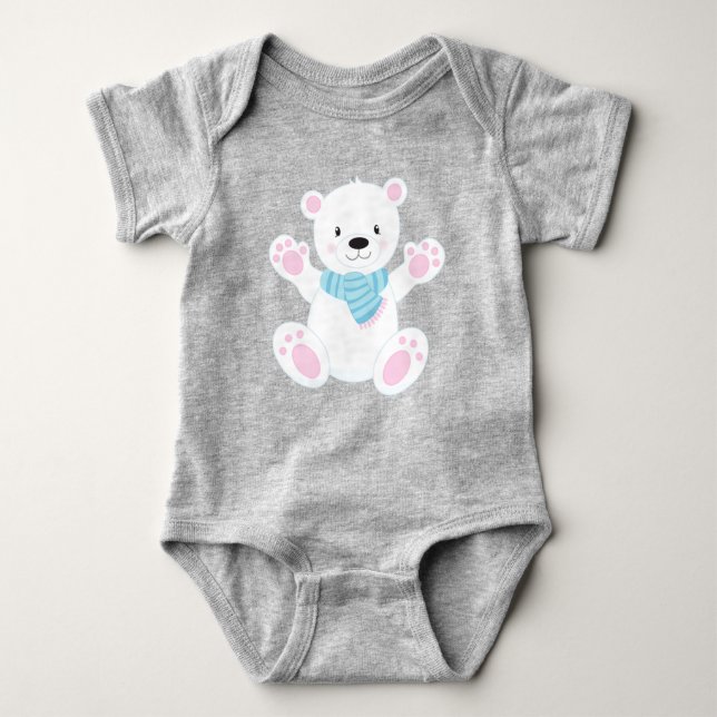 Body Para Bebê Urso Polar, Urso Branco, Urso Bonito, Urso Com Sca (Frente)