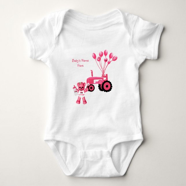 Body Para Bebê Urso Rosa Bebê e Camisa-Trator Rosa (Frente)
