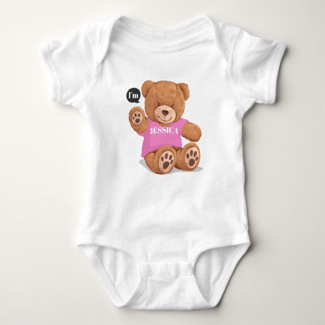 Body Para Bebê Urso Rosa Cugado Personalizado (Frente)