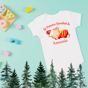 Body Para Bebê Urso Teddy Fofo Espanhol Primeiro Natal do Bebê