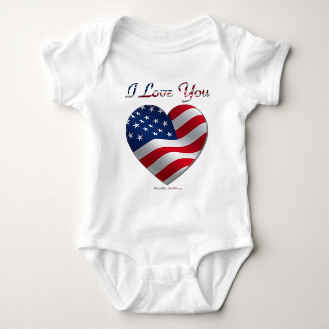 Body Para Bebê USA Flag Heart I Love You (Frente)