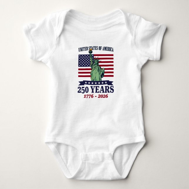 Body Para Bebê USA Statue of Liberty 250 Years 1776-2026 (Frente)