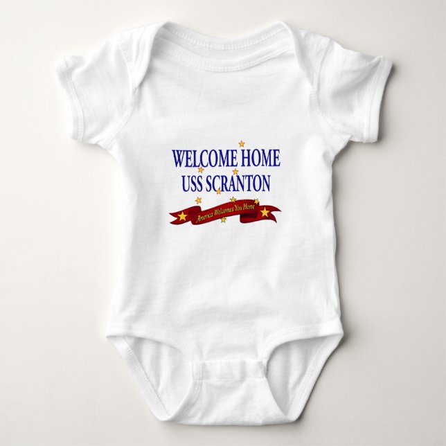 Body Para Bebê USS Home bem-vindo Scranton (Frente)