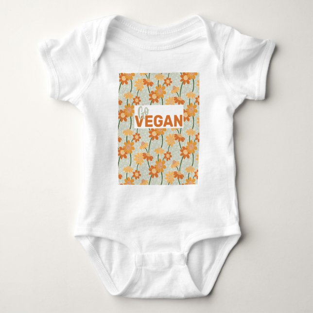 Body Para Bebê Vá ser vegano! Lindas flores retro desbotadas dos  (Frente)