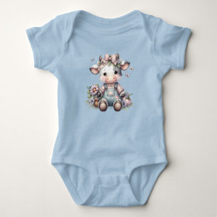Body Para Bebê Vaca-Bebê de Pastel em Sobremesas com Flores
