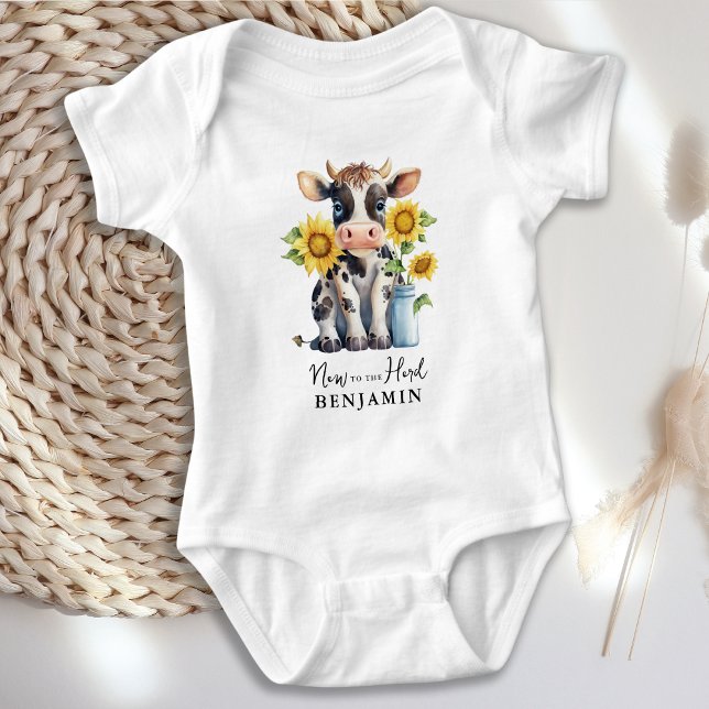 Body Para Bebê Vaca Bela Girassóis Personalizados Novamente Para  (Criador carregado)