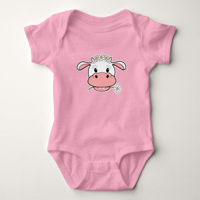 Body Para Bebê Vaca de Cartoon | Fazenda Kawaii (Frente)