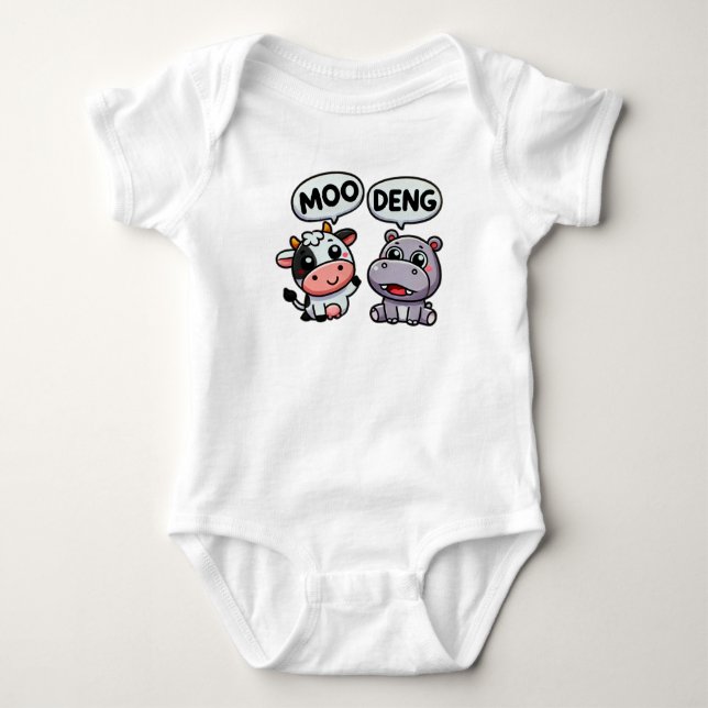 Body Para Bebê Vaca engraçada e Hippo Duo - Moo Deng (Frente)