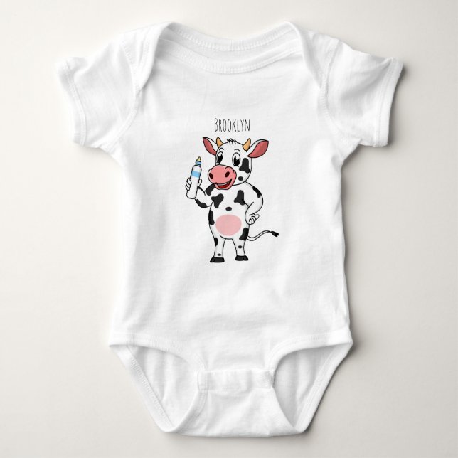 Body Para Bebê Vaca feliz com cartum de mamadeira (Frente)