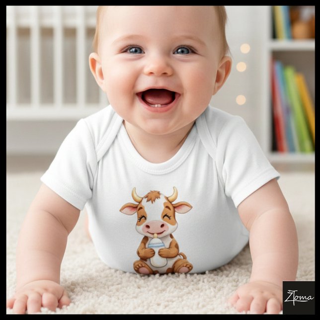 Body Para Bebê Vaca feliz com garrafa de bebê (Criador carregado)