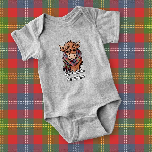 Body Para Bebê Vaca Highland com Forrester Tartan Scarf (Criador carregado)