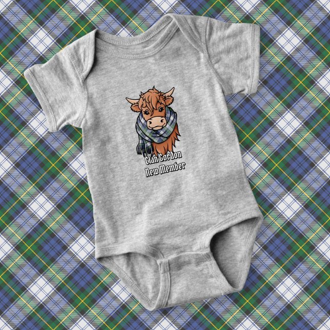 Body Para Bebê Vaca Highland com Gordon Dress Tartan Scarf (Criador carregado)